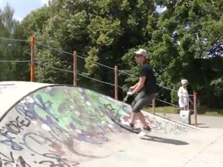 Swell Old Tattooed whore Fucking a Hard Young Skateboarder